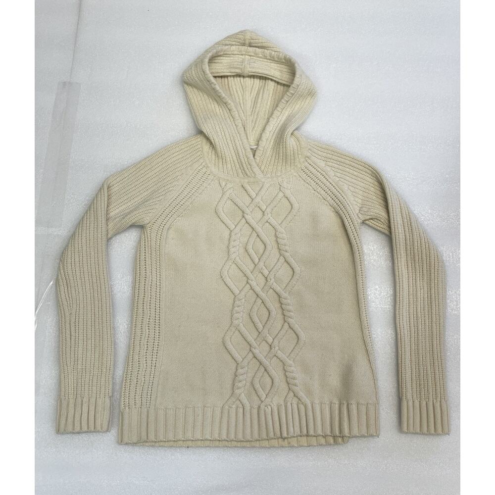 Athleta Women’s Ivory Cable Knit Merino Wool Hooded Sweater - Small